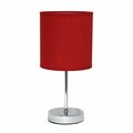 Creekwood Home Traditional Petite Metal Stick Bedside Table Desk Lamp in Chrome with Fabric Drum Shade, Red CWT-2003-RE